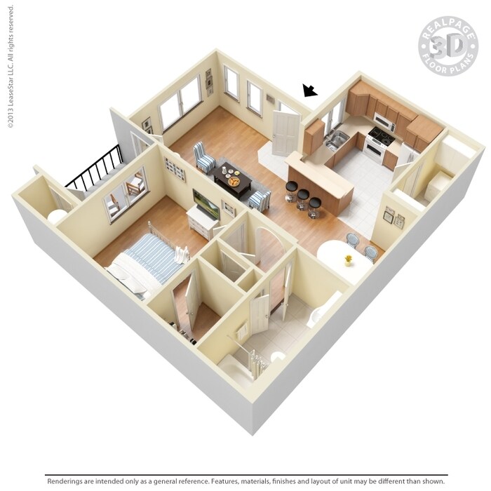 Floor Plan - 1 Bed 1 Bath 799 SqFt (729 Net)