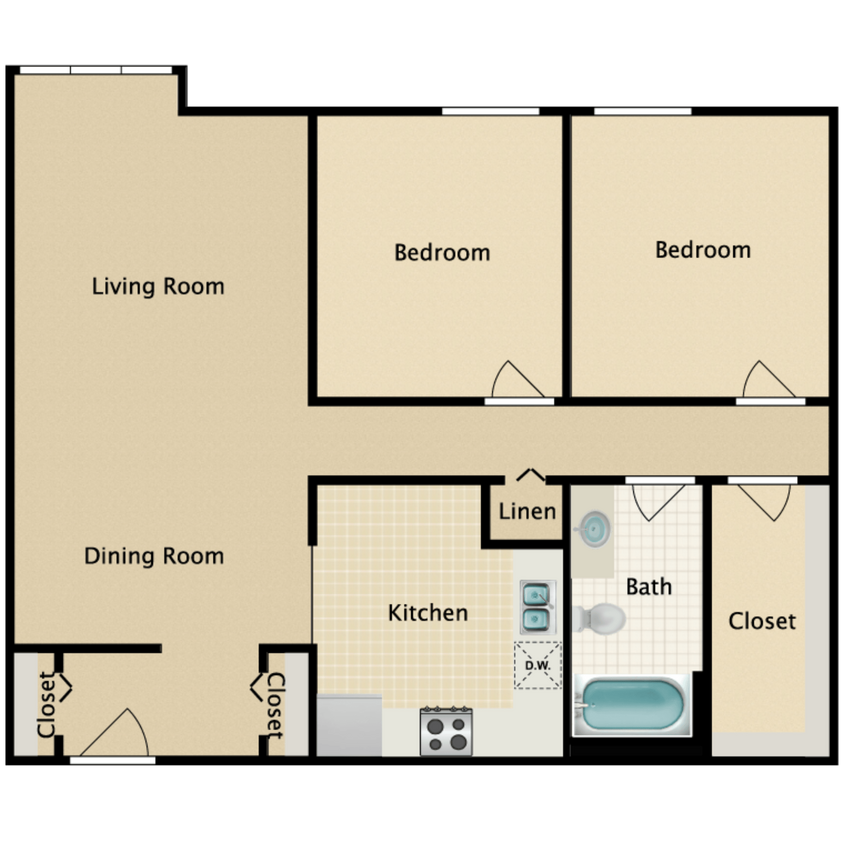 Floor Plan - 2 BED 1 BATH