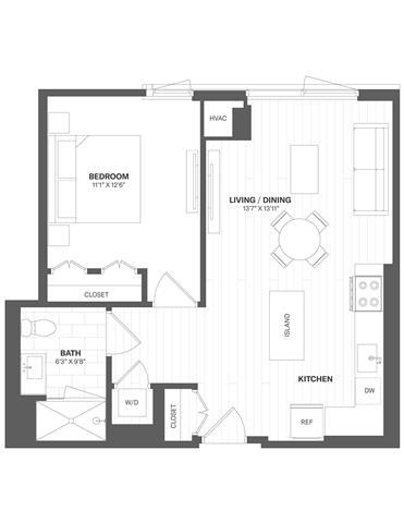 Floor Plan - 1 Bed/1 Bath-a49