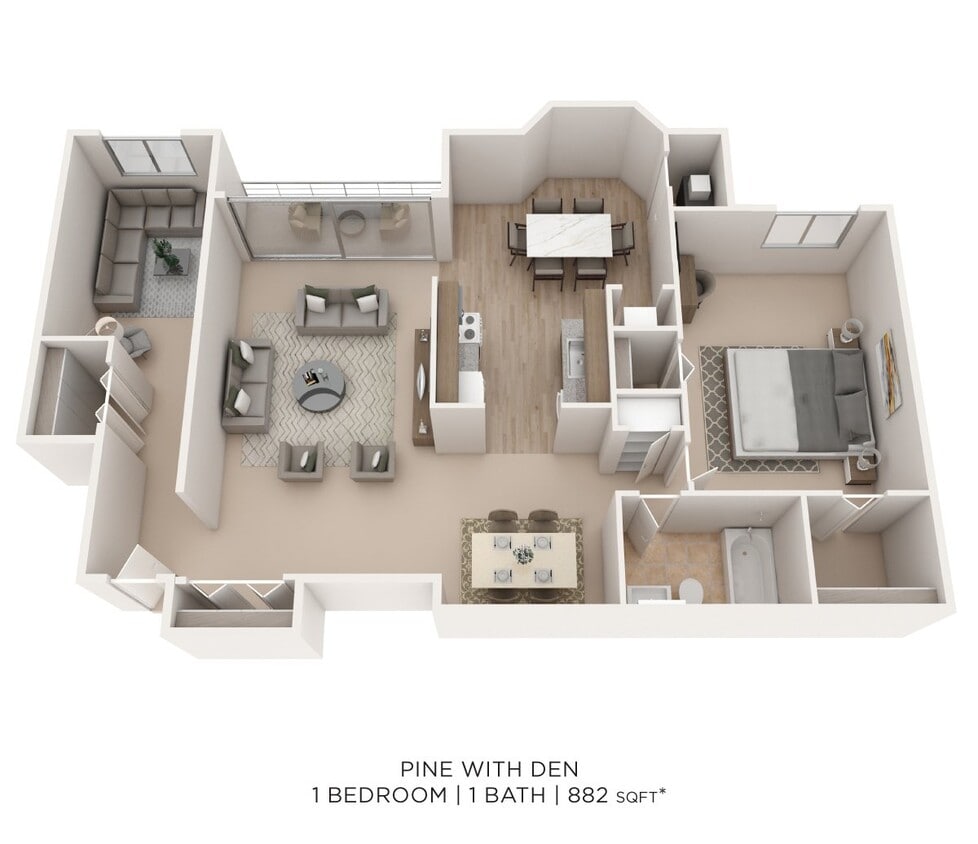 Floor Plan - One Bedroom w/ Den - 882 sqft