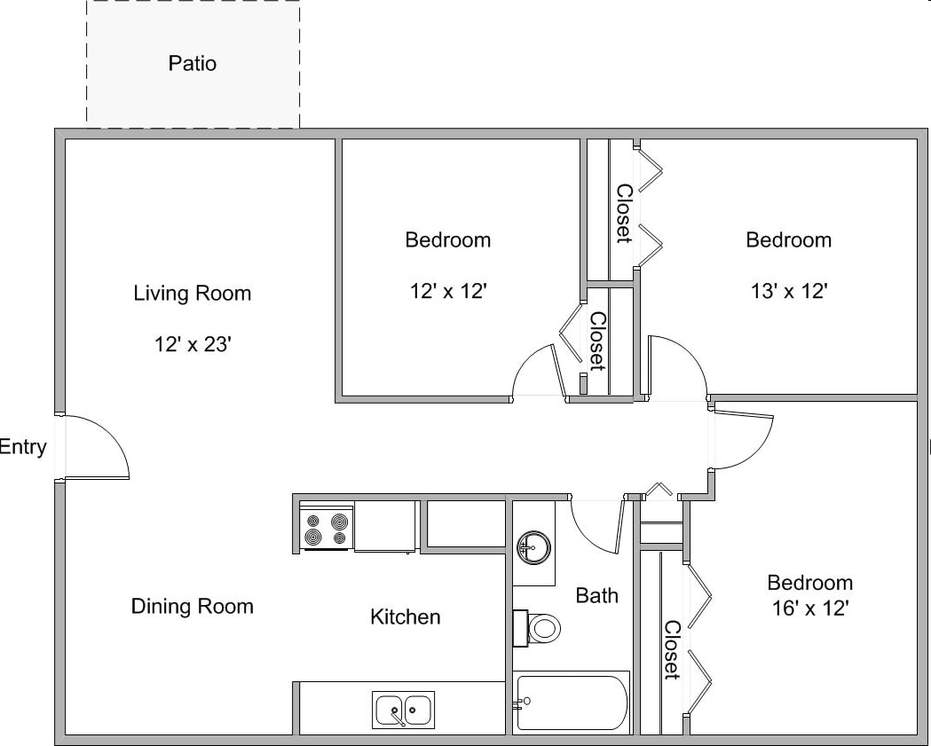 3BR/1BA - Three Bedroom