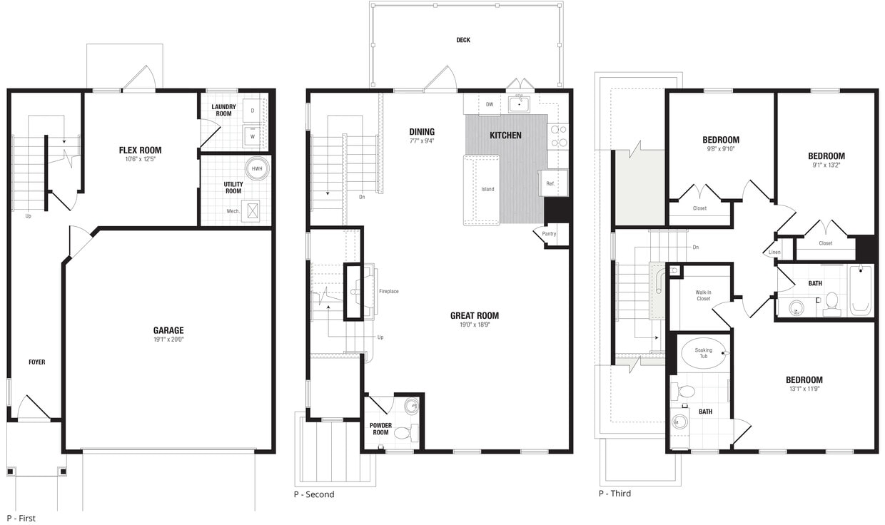 Floor Plan - 3 Bed/2.5 Bath Townhome 2 Car Garage-P
