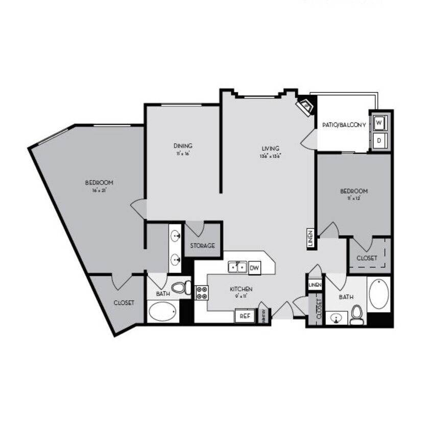 Floor Plan - 2 Bed, 2 Bath (Sapphire Plan - Renovated)