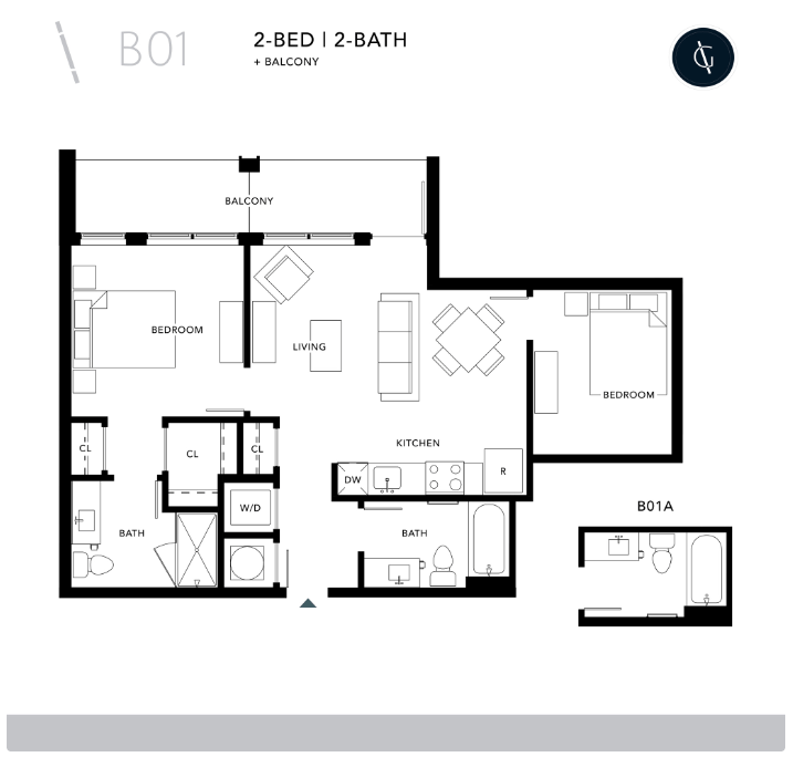 Floor Plan - One Bedroom, Den - B1