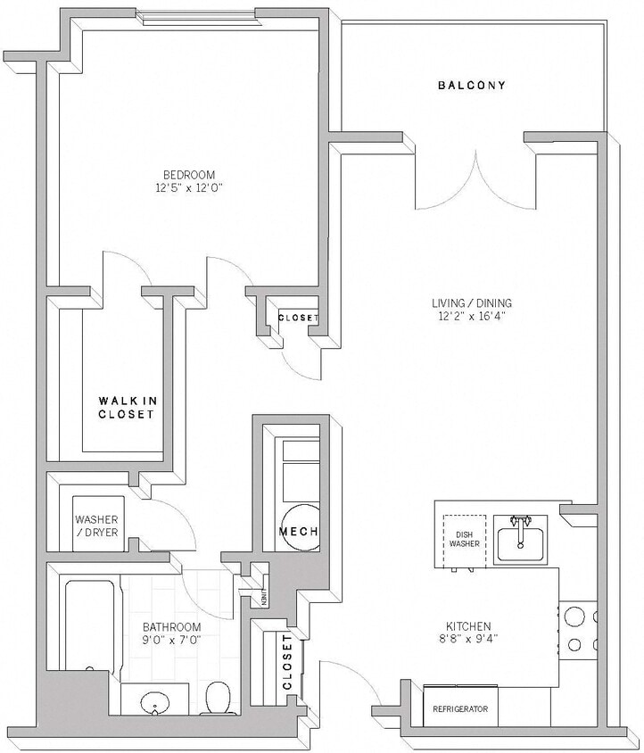 Floor Plan - 1 Bed 1 Bath A2D
