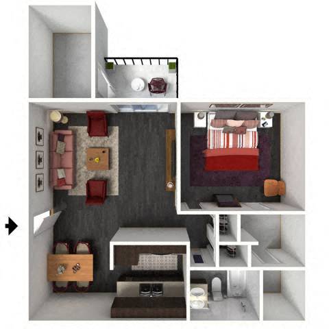 Floor Plan - 1 Bed, 1 Bath - 718 SF