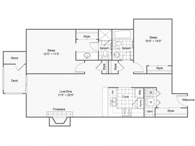 Floor Plan - Two Bedroom Two Bath