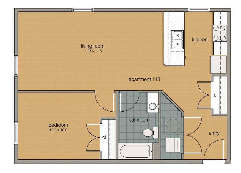 Floor Plan - 1 Bedroom 1 Bath 113
