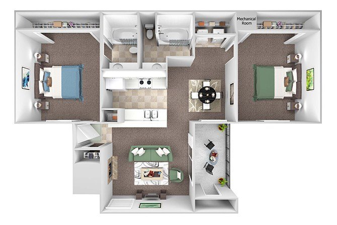Floor Plan - B2 (Two Bedroom Two Bath)