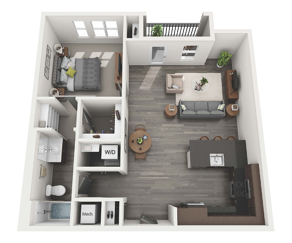 Floor Plan - 1 Bedroom 1 Bath - 921 sq. ft.