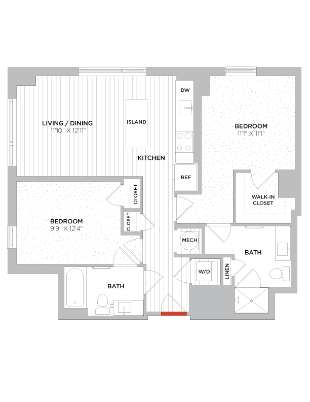 Floor Plan - 2 Bed/1 Bath-C02 West