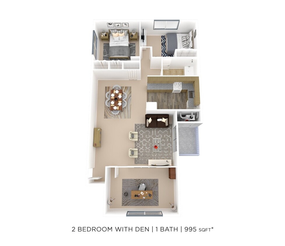 Floor Plan - Two Bedroom w/ Den - 995 sqft