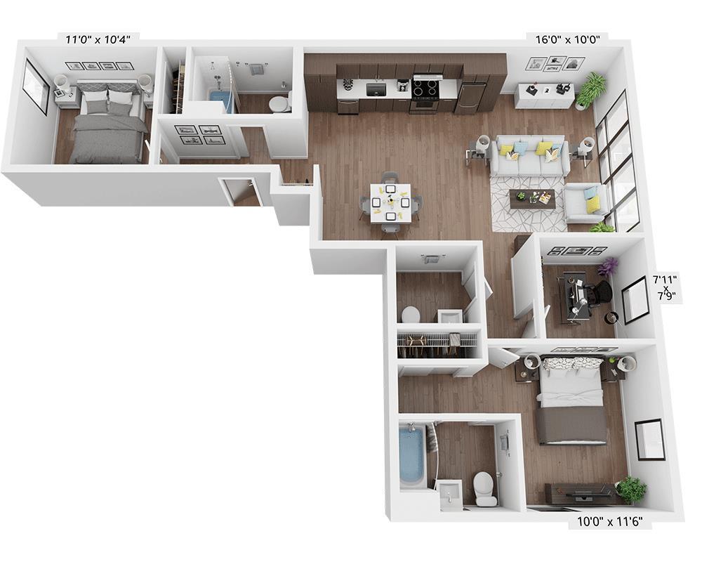 Floor Plan - Two Bedroom Den B2.5DD
