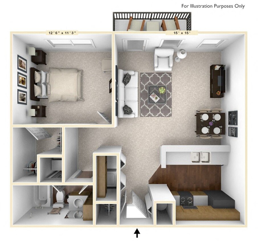 Floor Plan - The Lancaster 1 BR 1 BA