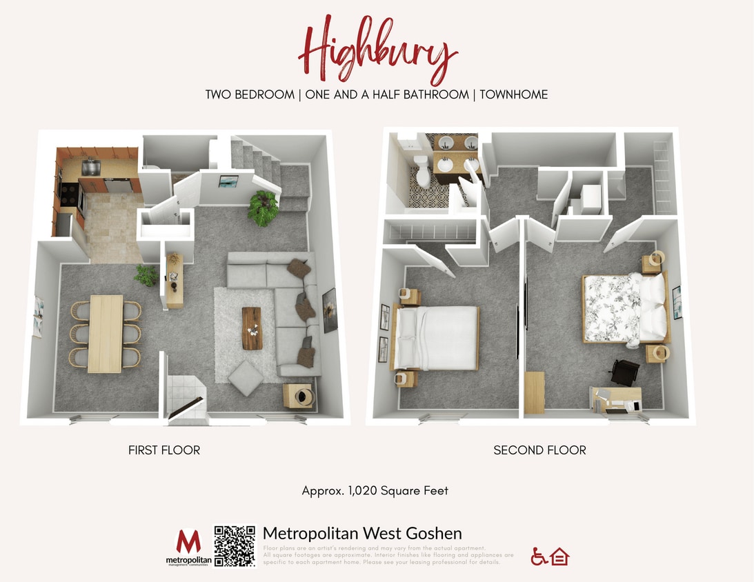 Floor Plan - Highbury Premier Townhome | 2 Bedroom, 1.5 Bath