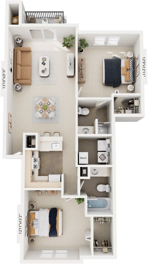 Floor Plan - Two Bedroom Two Bath
