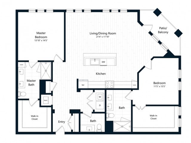 Floor Plan - Two Bedroom Two Bath (1567 SF)