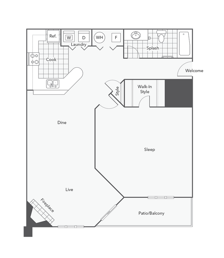1 BR x 1 BA - A1 (Affordable 65) Floorplan - 1 BR x 1 BA - A1 (Affordable 65)