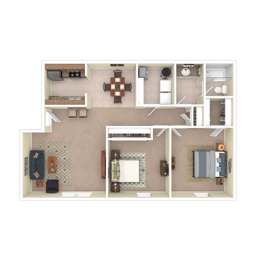 2E/2G - 2 Bed, 1 Bath, 950 sq. ft. - 3D Furnished - Timberline