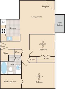 Floor Plan - 2 Bed, 1 Bath B1