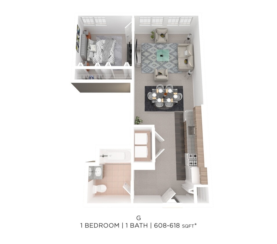 Floor Plan - One Bed One Bath G - 608sqft