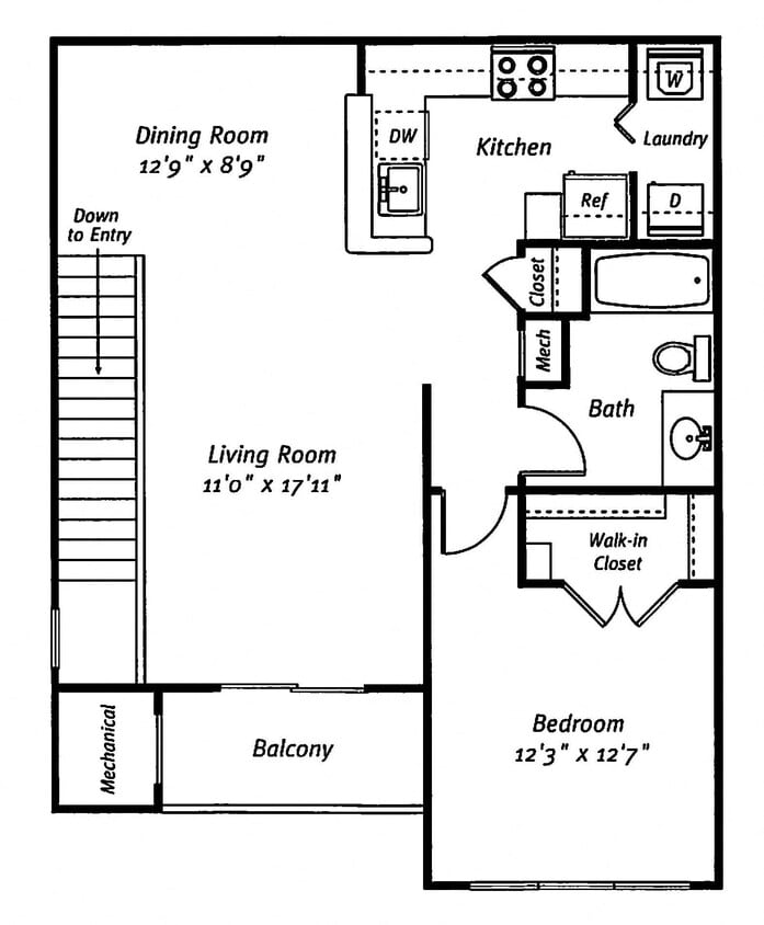 Floor Plan - 1 Bed/1 Bath-The Palmer