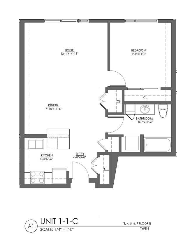 Floor Plan - 1 Bed 1 Bath - 758 sqft