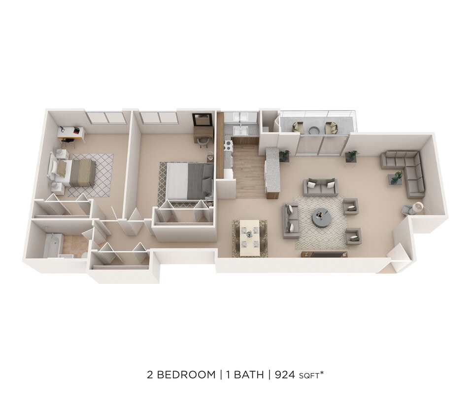 Floor Plan - Two Bedroom - 924 sqft