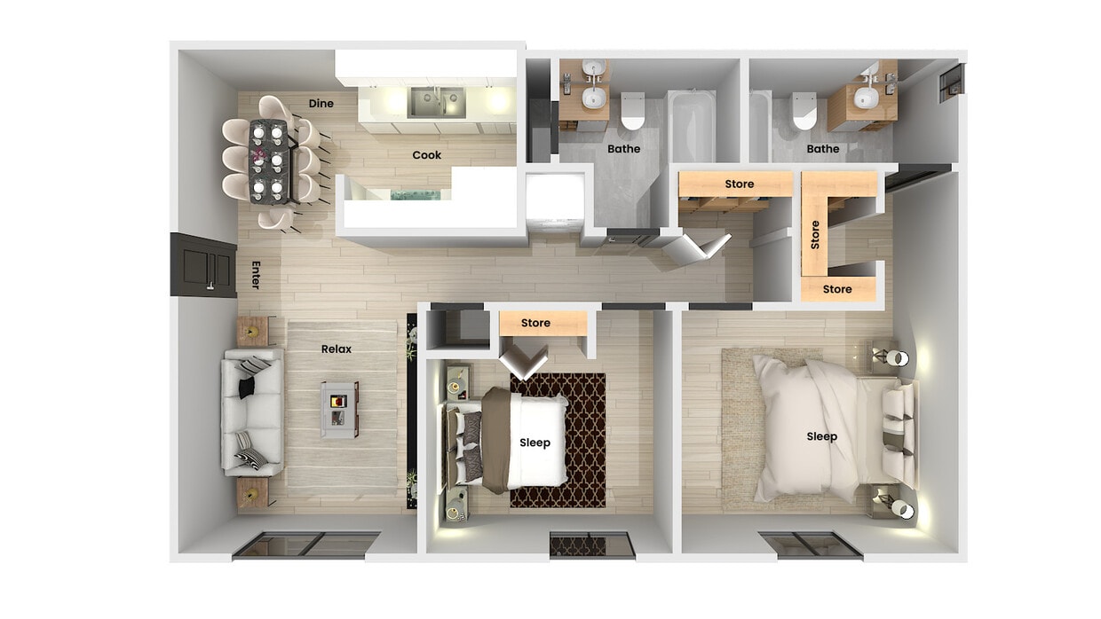 Floor Plan - 2 Bed x 2 Bath