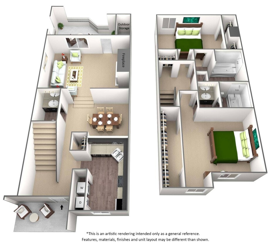 Floor Plan - 2 Bed 2.5 Bath Townhouse - B3