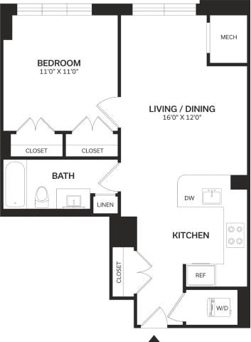Floor Plan - 1 Bed/1 Bath-A2
