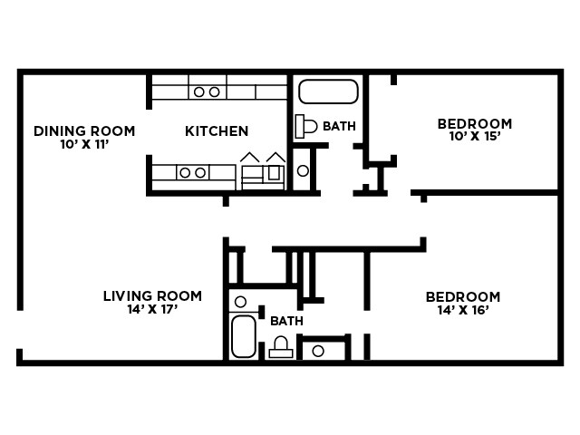 2 Bedroom 1090SF - Two&nbsp;Bedroom Floor Plan F