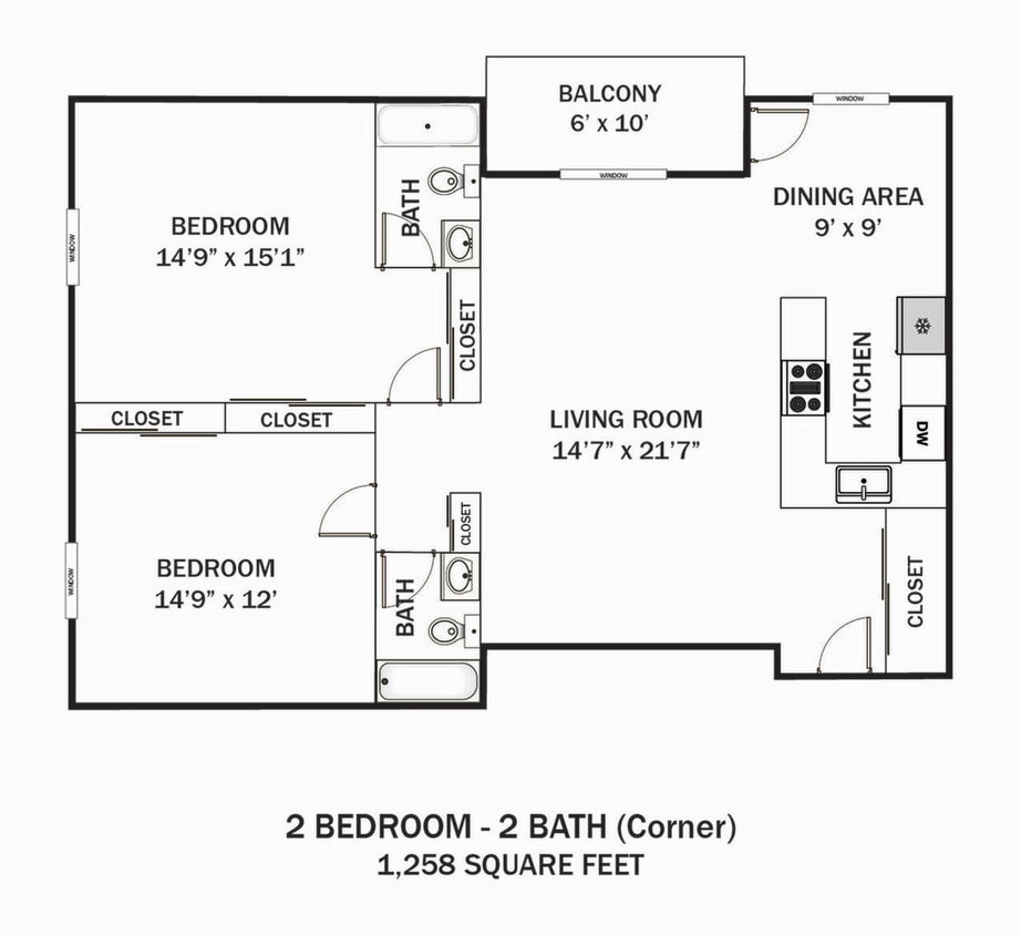 Oakwynne House 2 Bd - 2 Ba (Corner) - 2 Bedroom 2 Bath Corner
