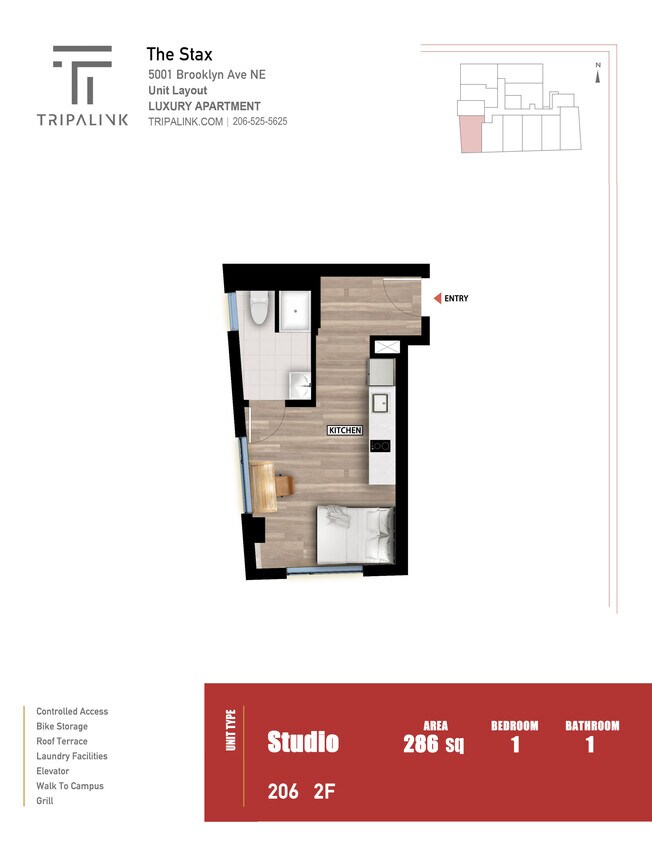 Floor Plan - Studio - 286 sqft