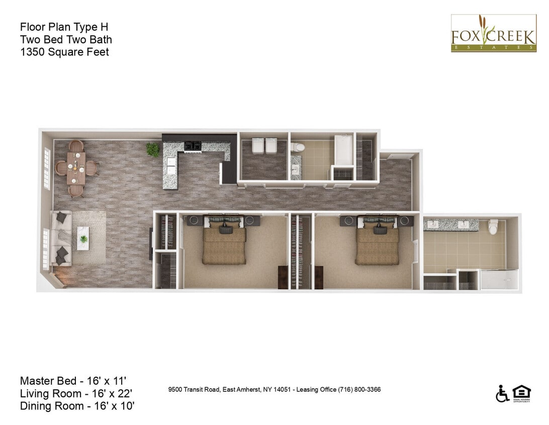 Floor Plan - Estates - 2 Bed, 2 Bath - 1350 Square Feet