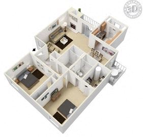 Floor Plan - 2 Bedroom 2 Bathroom B3r