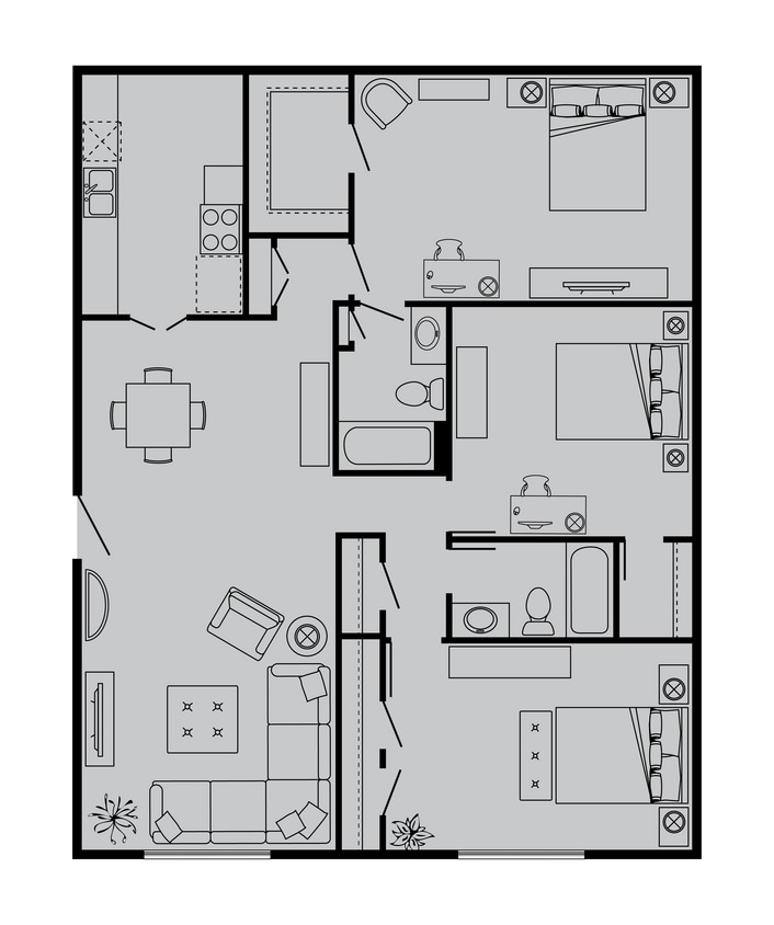 Floor Plan - 3 Bed, 2 Bath