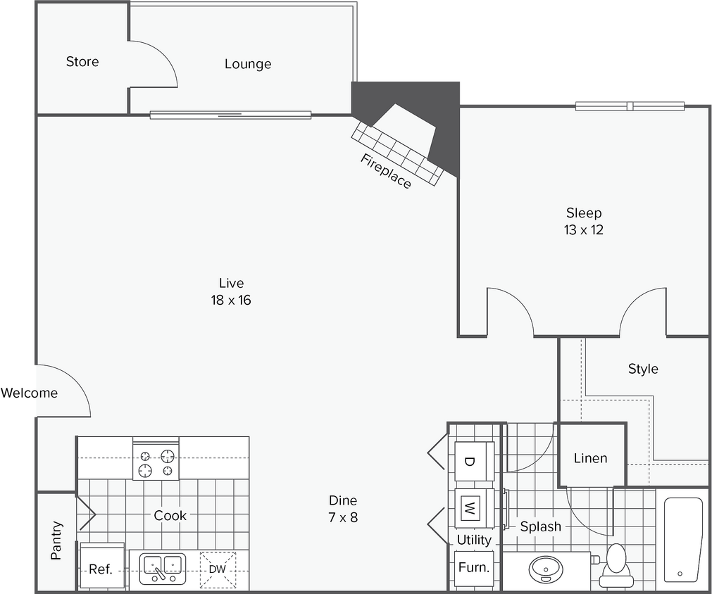 A1 | 1-Bedroom Floorplan - A1