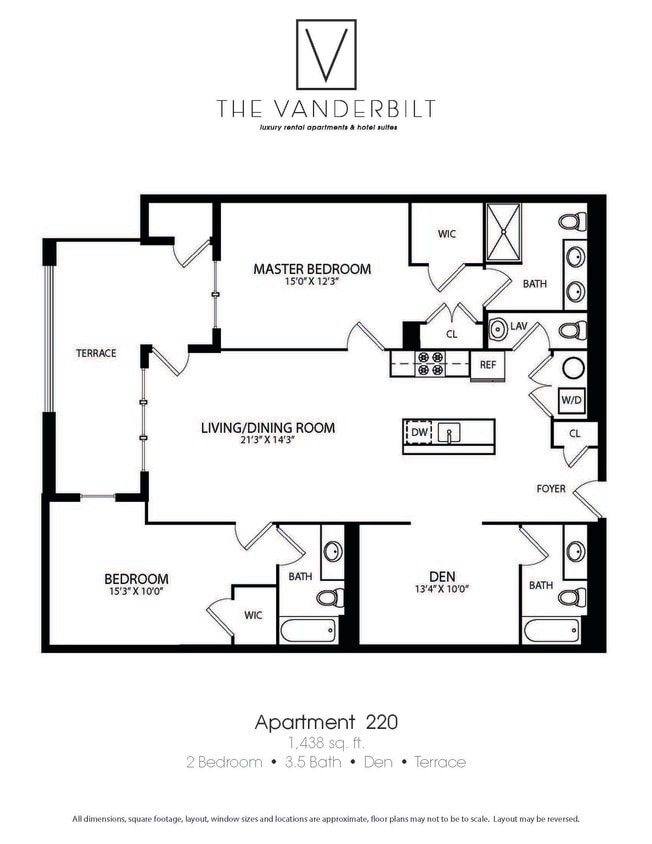 Floor Plan - 2 Bed - 3.5 Bath - Den - Terrace
