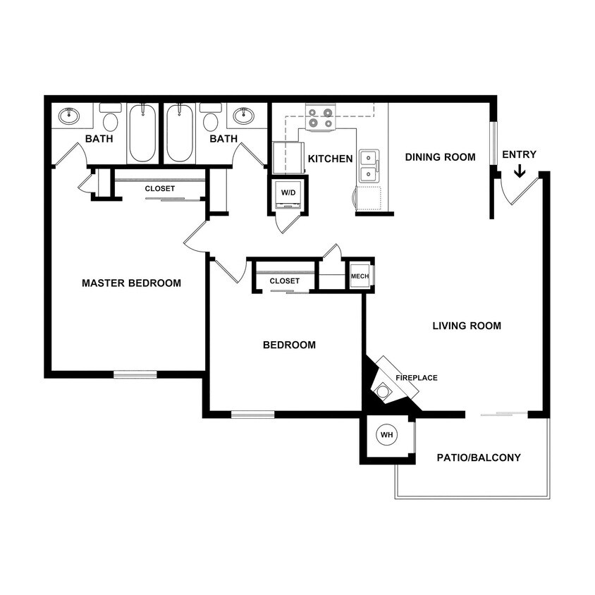 Floor Plan - The California Oak 2 Bed / 2 Bath