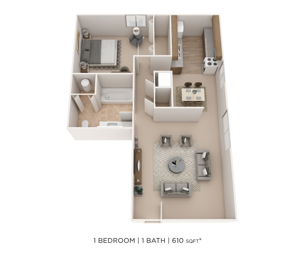 Floor Plan - One Bedroom- 610 sqft