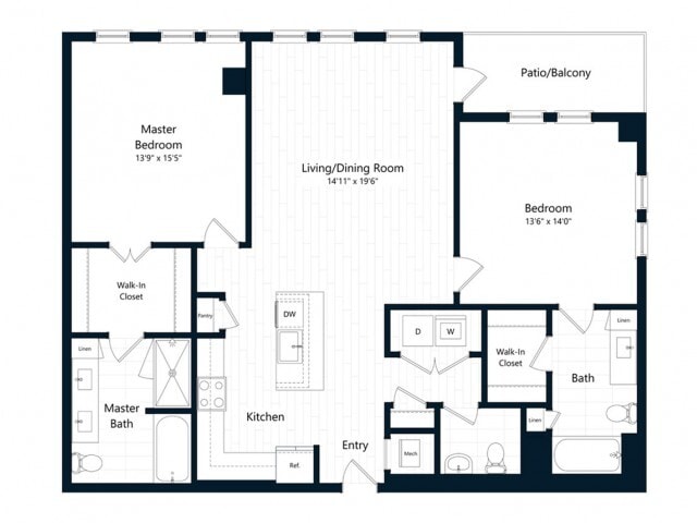 Floor Plan - Two Bedroom Two Bath (1354 SF)