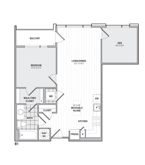 Floor Plan - 1Bed/1BathwDen-B1
