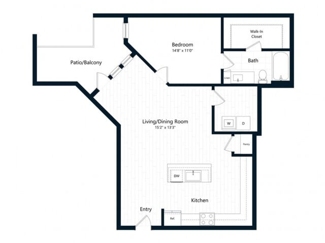 Floor Plan - One Bedroom One Bath (882 SF)