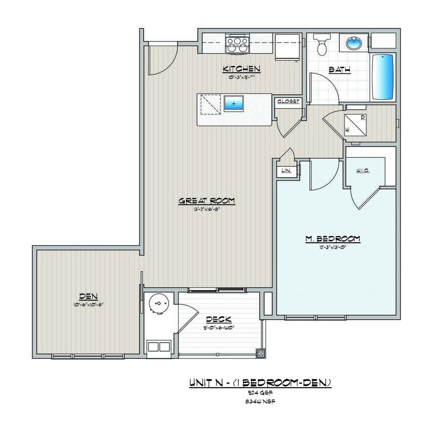 Explore this chic urban condo layout designed with a spacious great room and inviting den. - 1 Bedroom 1 Bathroom with Den