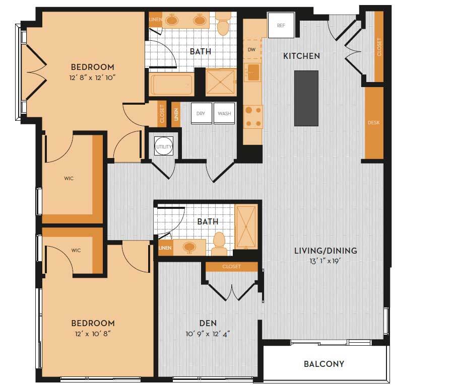 Floor Plan - BD3 - Two Bedroom w/ Den