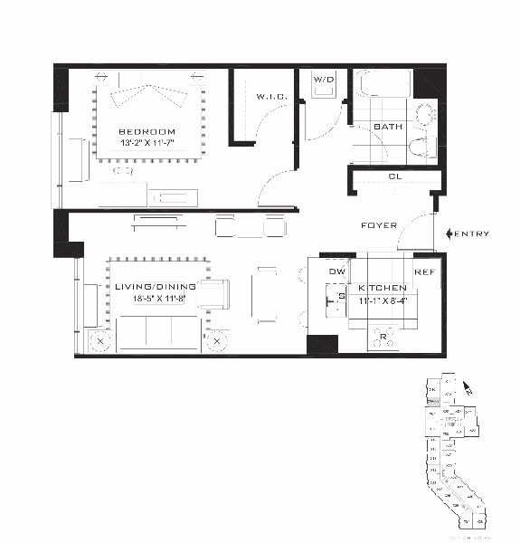 Floor Plan - AQUABLU - 1 Bedroom One Bathroom