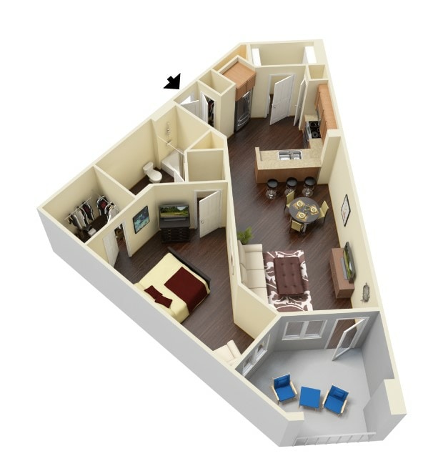 Azalea 3D Furnished.jpg - A2 - Azalea - One Bedroom, One Bathroom
