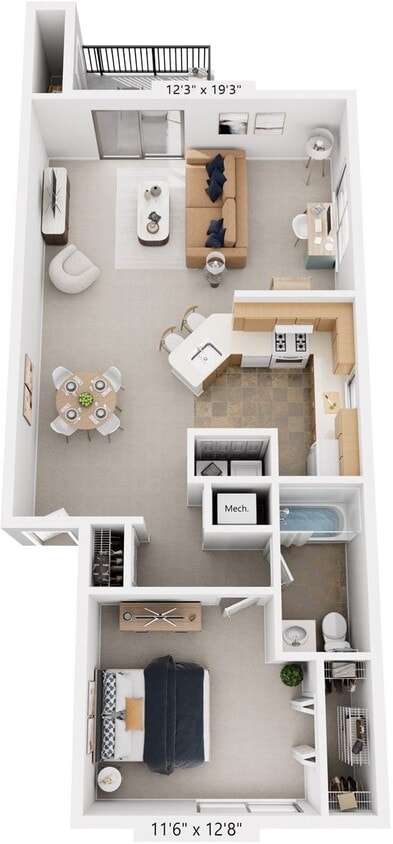 Floor Plan - One Bedroom End