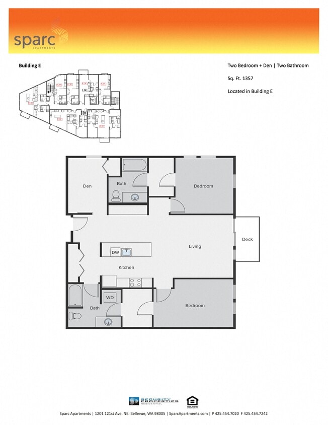 Floor Plan - 2x2 with Den Building E